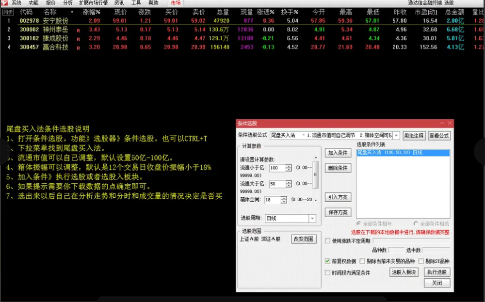尾盘买入法 尾盘战法 尾盘买入法条件选股视频+软件+指标