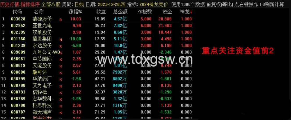 【2024神龙竞价】竞价排序指标，信号全天不变！源码附图