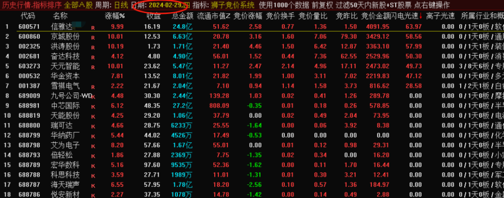 狮子竞价系统排序指标可以回测历史数据 狮子竞价系统排序指标可以回测历史数据