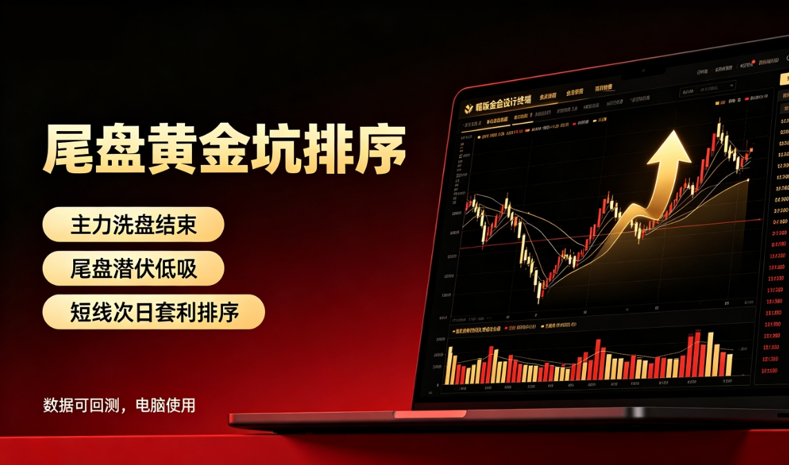『尾盘黄金坑排序』主力洗盘结束后的尾盘潜伏低吸 短线次日套利排序工具 数据可回测,电脑使用