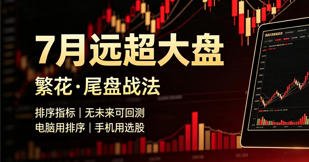7月远超大盘【繁花.尾盘战法】排序指标,7月整体效果显著,指标无未来可回测,电脑用排序手机用选股