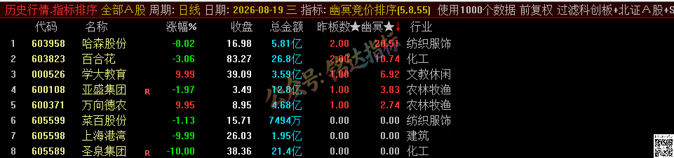 源码分享【幽冥竞价】副图排序/选股指标，竞价排序后全天不变，可回测，仅限电脑使用