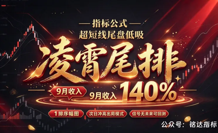 月收140%【凌霄尾排】指标1排序幅图、超短线尾盘低吸、次日冲高出局模式、信号无未来可回测
